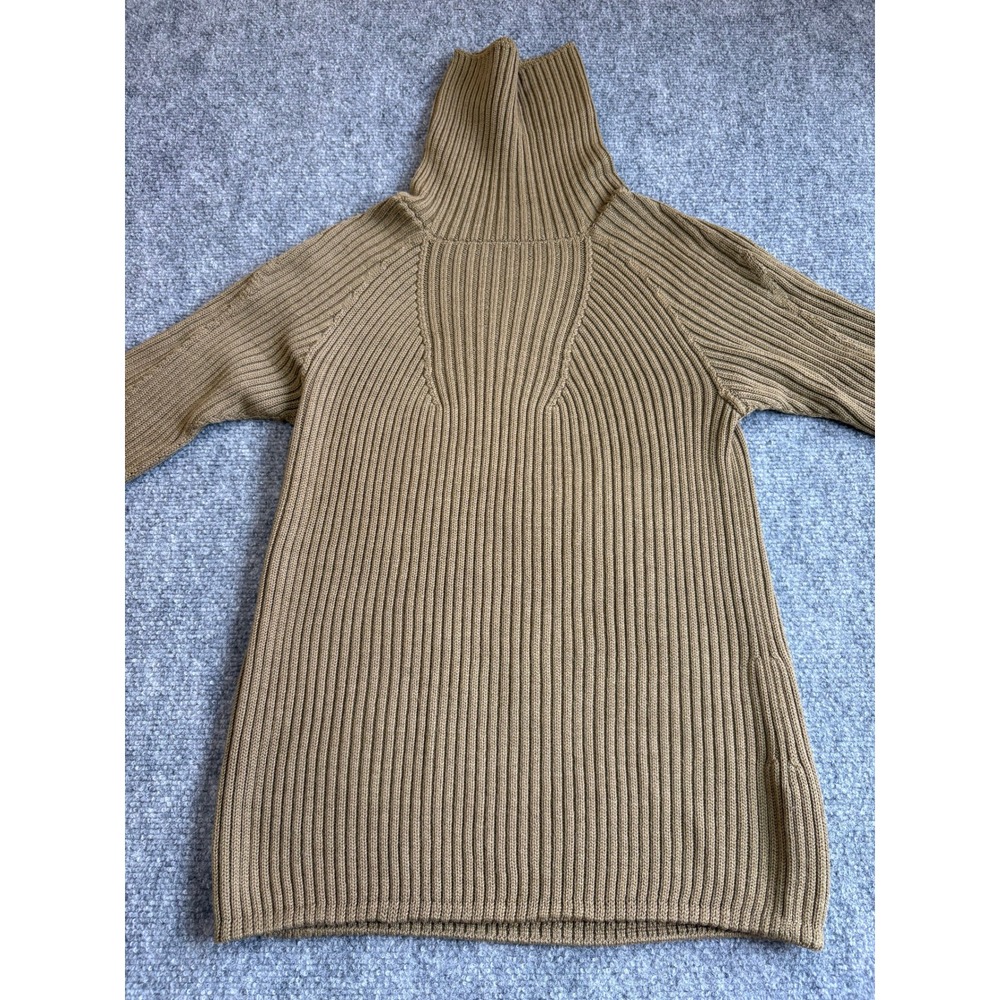 Uniqlo U Womens Ribbed Knit Turtleneck Sweater Brown Wool Blend Thumbholes M